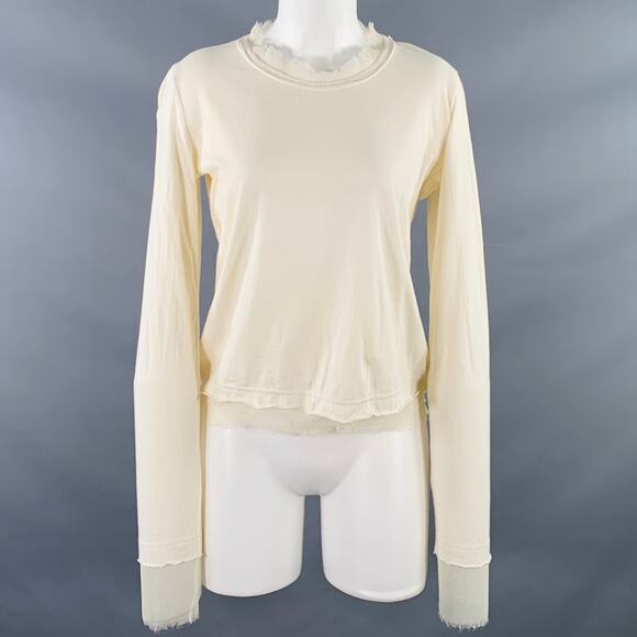 PEACHOO+KREJBERG Size S Cream Cotton Silk Contrast Trim Casual Top - Picture 1 of 6